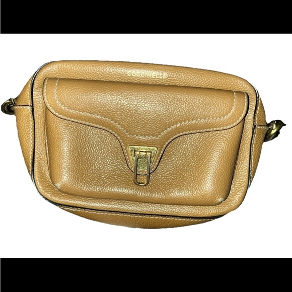 Coccinelle Handbags - Coccinelle Tan Pebbled Leather Crossbody Bag